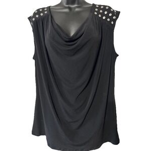 Michael Kors Black Cowl Neck Blouse Silver Tone Studded Sleeveless‎ Top